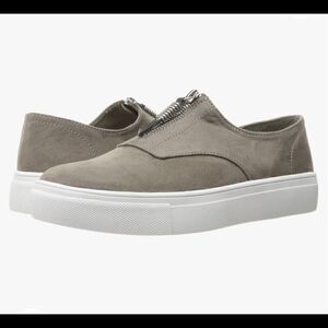 Womens gray Madden kudos sneaker with top zipper. Slip ons.